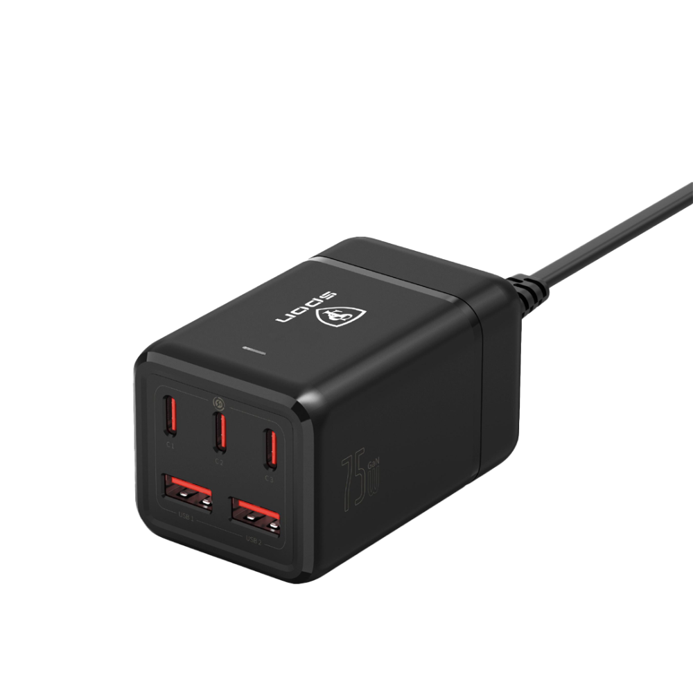 843815d4-6b4a-49b6-9a28-5f8e6dda5eed-1000x1000-89heqiQsFhthSgbOKgFBbi3prxj4ViKdhRGuMac3 شاحن جداري بثلاث منافذ تايب سي و منفذين يو اس بي بقوة 75 واط: - الصورة 1