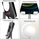 قاعدة للجوال والايباد مع حلقة اضاءة لون اسود