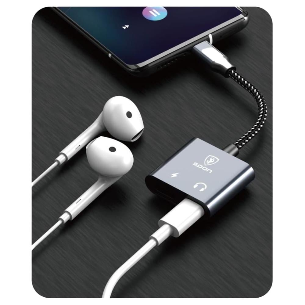 24dcfece-3f2a-4dad-a8a1-f3ea956db08e-1000x1000-QSsKQREgs7IoDM83GoIHJPKxP77U8KeOEHWohcMP تحويلة مخرجين سماعة وشاحن للايفون ماركة SPON - الصورة 1